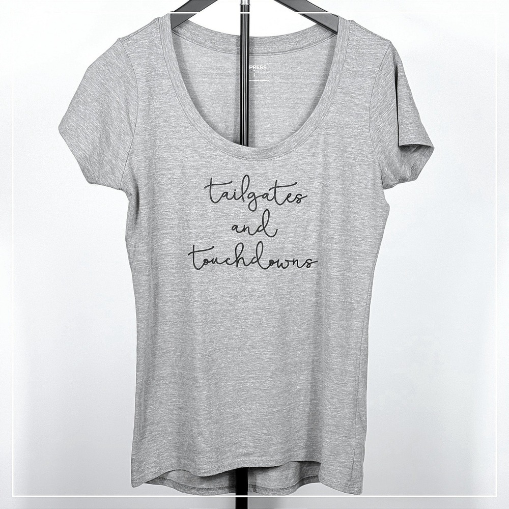 Express Tailgates and Touchdowns Women S Gray Graphic Tee Gameday Athleisure